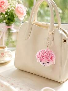 1pc Cute Handmade Crochet 3D Pink Sheep Bag Charm Keychain, Girly Style Daily Accessory, Holiday Gift - Pink - View 6