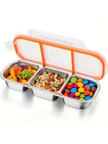 2/3 Compartment Stainless Steel Snack Box, Divided Food Storage Container | Refrigerator Organizer, Suitable For School Lunch Box, Office, Camping, Picnic, Dishwasher , Travel Essential - Multicolor - View 11