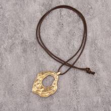 1pc Ins Minimalist Vortex Hollow Wave Matte Gold Round Pendant Necklace, Elegant Geometric Long Sweater Accessory, Travel Vacation Unisex Decorative Necklace, Couple Necklace For Men And Women, Daily Date Outfit, Gift For Girlfriend Boyfriend Mother Best Friend - Wax Rope - View 9