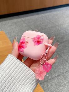 1件裝粉色扶桑花印花花心吊墜防摔Apple藍牙耳機保護殼，夏季甜美性感風耳機保護套，扶桑花殼，情人節、好友日、生日、聖誕節、開學季禮物，適用於Earphonecase、耳機，相容Earphone Pro 3殼、Earphone Pro（第2代） - 彩色 - 查看 7