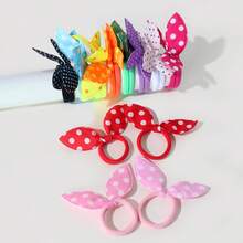 20pcs Girls Polka Dot & Star Pattern Bow Hair Ties, Colorful Fabric Rabbit Ear Hair Ropes - Multicolor - View 4