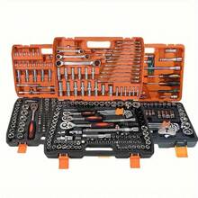 115/46pcs Professional Hand Tool Set, Durable Wrenches, Sockets And Easy-To-Use Ratchet - Perfect For Professional Car, Yacht, Motorcycle Repair - Includes Portable Case, Chrome Vanadium Steel, Orange Tool Box - View 1