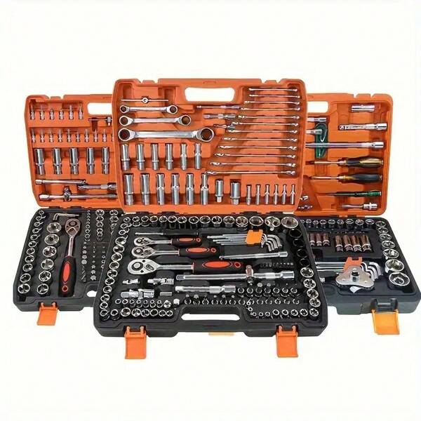 115/46pcs Professional Hand Tool Set, Durable Wrenches, Sockets And Easy-To-Use Ratchet - Perfect For Professional Car, Yacht, Motorcycle Repair - Includes Portable Case, Chrome Vanadium Steel, Orange Tool Box