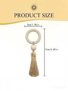 1/2/6/12pcs Wood Ring Beige Tassel Napkin Rings, Wooden Bead Buckle, Boho Rustic Wedding Table Decor, Bridal Shower Banquet Farmhouse Dinner Party Table Setting Decorative Napkin Holders - Multicolor - View 4