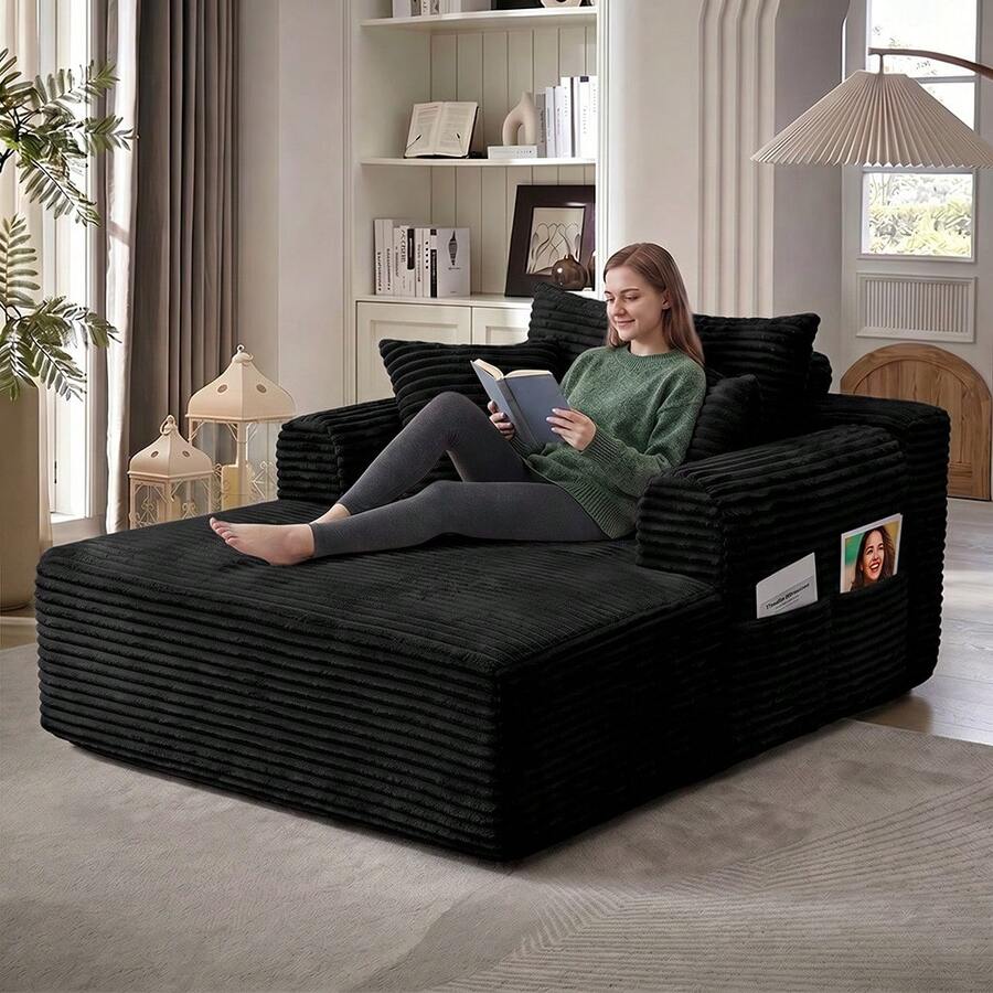 YQzyphyna 40.5'' Boneless Cloud Sofa Bed – Deep Seat Cushion No Assembly Required, Modern Fluffy Loveseat Couch For Living Room & Bedroom,For Small Spaces, Apartment, Movie Night - 黑色 - 查看 1