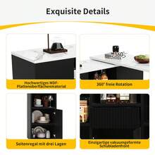 360° Rotating Kitchen Island White With Marble Top And Storage Space - Black - View 9