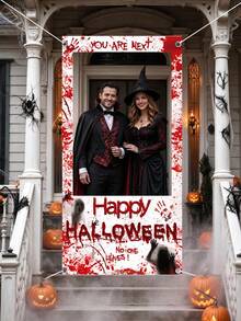 Halloween Party Photography Background, Halloween Theme Photo Frame Decoration, Photo Booth Backdrop With Blood Hand Design, For Halloween Party Supplies, Holiday Party Background Decor, Indoor Outdoor Party Decor, Horror Atmosphere Party Decoration - Terrifying Handprint - View 1