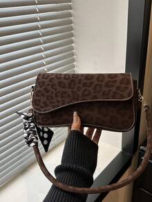 Fashion Leopard Print Asymmetric Scarf Decor Flap Vintage Minimalist Elegant Shoulder Bag - Coffee - View 7