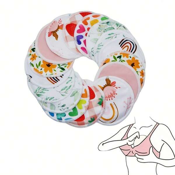 8 Pieces (4 Pairs) Random Print Breast Pads For Nursing Mothers, Reusable And Washable (8 Pieces With Random Prints)