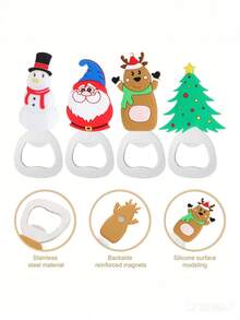 1pc Christmas Theme Bottle Opener (Refrigerator Magnet Function) - 4 Cute Designs (Santa Claus, Snowman, Reindeer, Christmas Tree), Stainless Steel Fun Party Tableware, Holiday Gift Christmas Decoration Home, Christmas Stocking Filler Winter Room Decor - Christmas Cartoon Bottle Opener - View 8