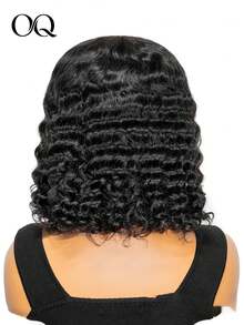 OQ Hair Deep Wave Curly Human Hair Wear And Go Glueless Wig 14-20 Inch 180% Density 4x4 Transparent Lace Natural Black Pre-Cut And Pre-Plucked Hairline Glueless Wig Soft Texture Gifts For Women - S1 - View 6