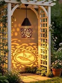 1pc Copper-Colored Solar Hanging Lantern, Hummingbird Hollow Metal Pendant Light, Vintage Outdoor Solar Light, Waterproof Garden Decor Light, Suitable For Patio/Yard/Walkway Romantic Atmosphere Lighting - Multicolor - View 6