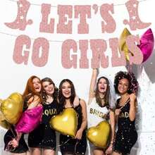 1 Set "Let's Go" Glitter Banner - Silver, 5 Ft | Bachelorette Party Decor, Cowgirl Theme Birthday Party, Last Rodeo Backdrop, Nashville, Rodeo Themed - Glittery Rose Gold (1 Set) - View 5