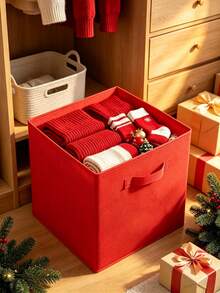 Kotak Penyimpanan Dekorasi Natal 6PCS/3PCS/2PCS/1PC, Kotak Penyimpanan Bola Dekoratif, Organizer Penyimpanan Kapasitas Besar, Kotak Penyimpanan Rumah, Dapat Digunakan Sebagai Hadiah Santa Claus, Keranjang Penyimpanan Kain Lipat dengan Pegangan, Keranjang Hadiah Cocok untuk Rumah, Kamar Tidur, Kantor - Merah - View 10