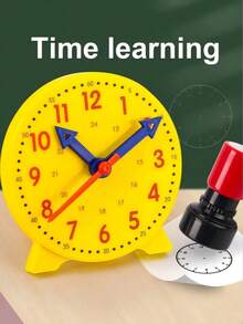 1pc Learning Clock - Yellow Clock Model Set, Used For Time Recognition, Hour, Minute, Second Recognition Learning Tool, Colorful Clock Teaching Aid, Back To School Season Essential - Yellow - View 1