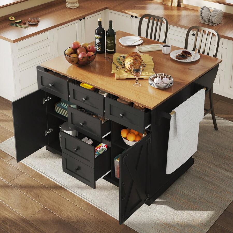 Multifunctional Folding Sideboard Black In Wood For Dining Room And Living Room - 黑色 - 查看 1