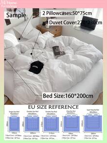 3件組奶油白色床上用品套裝，1件被套與2件枕套，極簡時尚宿舍寢具，適用男孩與女孩，柔軟舒適的臥室家居裝飾，時尚床上用品套裝，可機洗，無填充 - 奶油白 - 查看 3