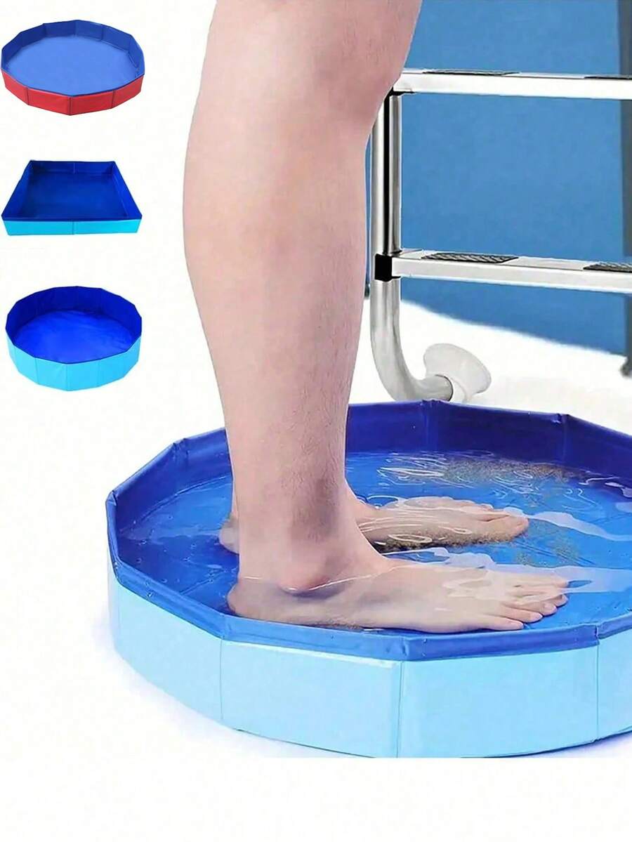 1pc Portable Foldable Foot Bath Basin, Suitable For Swimming Pool Entrance, PVC Composite Material Foldable Foot Bath Basin, Multi-Component Swimming Pool Cleaning Essential Accessory, PVC Pet Bath Basin, Swimming Pool Cat Litter Basin