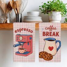 2PCS Kitchen Towels Pink Plaid Coffee Healing Theme Pattern Print 40*60cm Rectangular Microfiber Kitchen Towels, Dish Cloths, Tablecloths, Hand Towels, Kitchen Decor, Home Decor, Housewarming Gift For Neighbors, Perfect For Kitchen And Bathroom Use, Suitable For Housewives And Family Gatherings, High Cost-Performance, Home Essential - Watermelon Pink - View 8