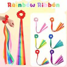 2pcs Rainbow Wristband Set, Adult Dancer Colorful Satin Ribbon, Artistic Gymnastics Dance Streamer Colorful Elastic Satin Ribbon, Handheld Artistic Tassel Dance Prop Gift, Bowknot Decoration, Suitable For Birthday Party, Outdoor Sports, Various Colors (Random) - Multicolor - View 1