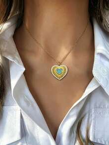 1pc Elegant Women's Baroque Pearl Necklace - Letter Pendant; Octagonal Star. Heart-Shaped Necklace. High-End Vintage, Suitable As A Holiday Gift For Women - Gold - View 7