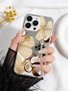 復古米色扶桑花與椰子元素鏡面手機殼，適用於 iPhone 13 15 16 17pro 17 14 17 17pro Max 15Pro 14Pro，亦適用於 Galaxy/A54 A14 A15 S23 S24 S24ultra S25 A07 A17 S26 A57，高級透明硬殼，西式夏季海灘系列 - 彩色 - 查看 6