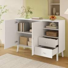 Modern Sideboard With Curved Doors, Wooden Handles, Wooden Legs - 白色 - 查看 7