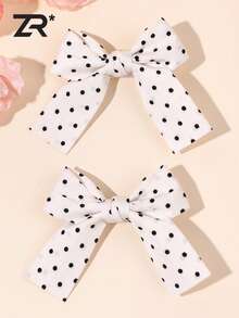 2pcs Polka Dot Bow Hair Clips, Classic Fabric Hair Clips Vintage Fashion Hair Accessories, Suitable For Party And Daily Hair Styling - Multicolor - View 1