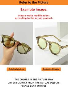 1pc Unisex Retro Round Small Frame Minimalist Fashion Glasses, Suitable For Travel, Holidays, Beach And Daily Wear - Green Frame Green Film - View 6