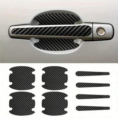 Carbon Fiber Texture Door Handle & Bowl Protector Set, 4-Door Anti-Scratch Anti-Collision Protective Film, Invisible Wear-Resistant Car Door Paint Protection Sticker, Universal Exterior Body Protection Accessories For Sedan & SUV