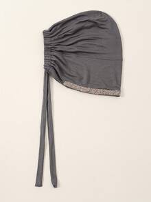 1 pieza Sombrero de mujer de moda de unicolor con pedrería, pañuelo versátil para envolver la cabeza debajo de la gorra, adecuado para uso diario - 005-Gris oscuro - Ver 7