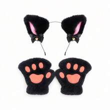 4件/3件/2件派對裝扮配件組，可愛卡通貓 Cosplay 道具，愛好收藏，派對用品，貓耳（包子造型）髮箍，貓爪手套，貓尾配件，項鍊組，表演道具，黑色 - 彩色 - 查看 10