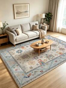 1pc Light Blue Vintage Living Room Rug, Suitable For Kitchen, Dining Room, Bedroom, Room Holiday Decoration, Indoor/Outdoor, Office, Lobby, Anti-Slip Doormat, Bathroom Rug, Hallway, Study Gaming Area Rug - Baby Blue - View 4