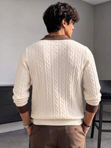 Sweater Rajut Bergaris Lengan Panjang Leher Bulat GRDR Pria - Aprikot - View 2