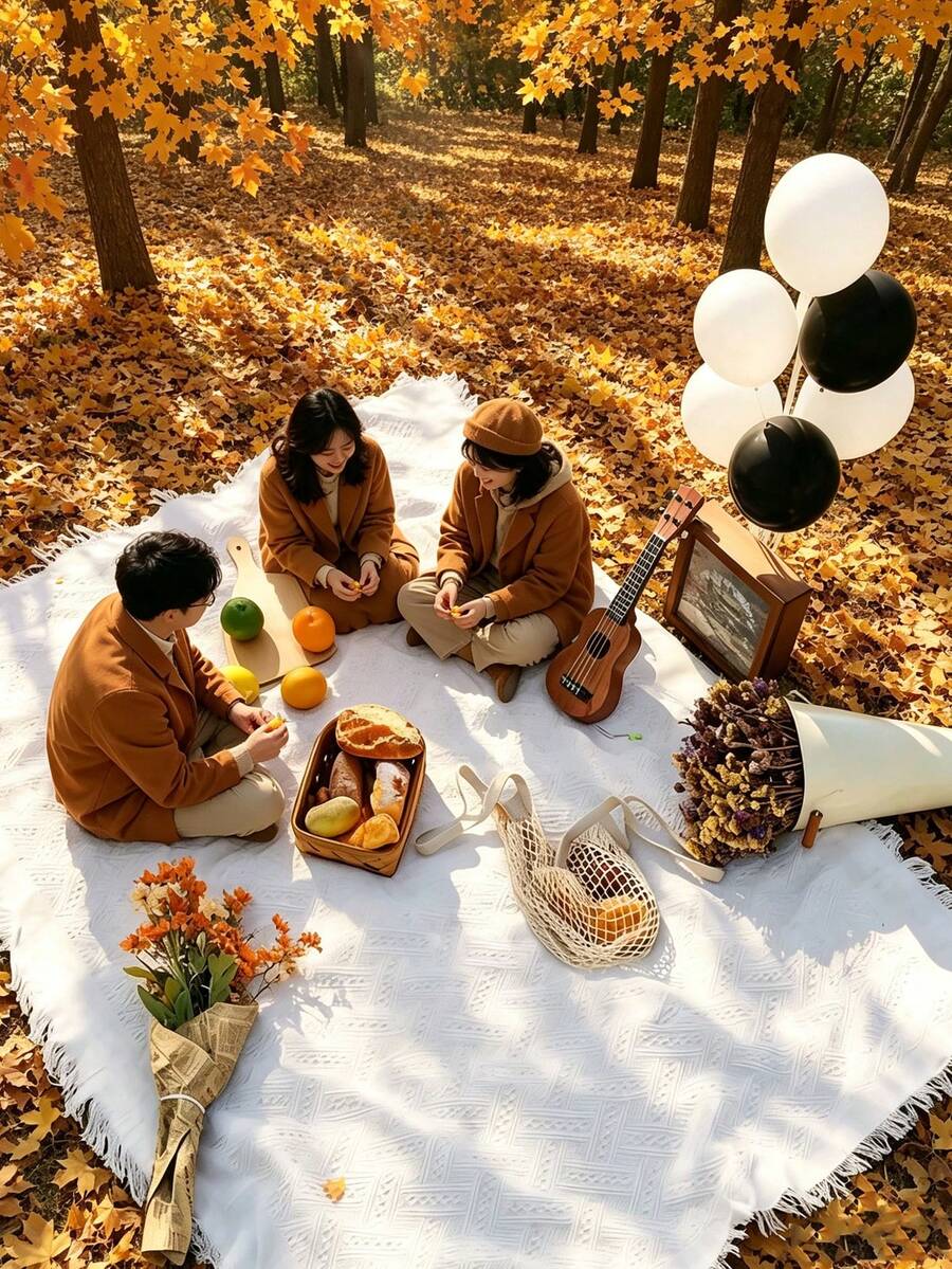 1件裝 Ins 野餐墊、野餐毯、露營野餐布,波希米亞風地毯兼防潮墊,適合秋季戶外與居家使用,非常適合戶外野餐 - 彩色 - 查看 1