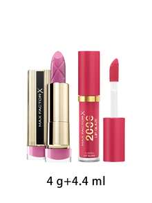 Max Factor [حزمة] أحمر شفاه إكسير الألوان 125 وردة جليدية 4 جرام + لمعان الشفاه 2000 سعرة حرارية 030 الرشفة الأولى 4.4 مل - 125 آيسي روز + 030 رشفة أولى - مشاهدة 2