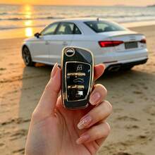 1pc Car Key Case-Exquisite Print,Suitable For Audi A3 8P, A6 C6, Q3 8U, A1 8X, Q7 4L, TT 8J, R8 42.Advanced Soft-Touch, Does Not Block Signal, Unisex. - Audi 3 Button Model CA - View 8