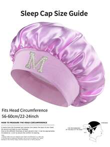 1pc Pearl Letter Print Satin Sleep Cap, Elastic Wide Band, Silky Hair Protection Cap, Suitable For Women's Night Sleep, Travel And Daily Hair Care - Multicolor - View 9