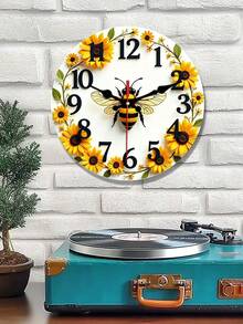 Bee And Sunflower Wall Clock- 10/12IN Round Wooden Clock, Silent Movement, Battery Operated(AA Batteries Not Included), Perfect For Bedroom, Living Room And Office Decoration- Charming Anniversary And Holiday Gift, Bee Decoration - A - View 5