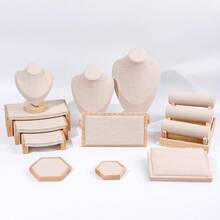 1 set Display Perhiasan Premium untuk Meja Kasir, Rak Kalung Kayu Solid Alami dari Linen, Papan Anting, Tempat Cincin, Stand Display Gelang untuk Toko Ritel - MultiWarna - View 6