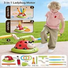 Mesin Permainan Olahraga Kumbang 3-in-1, Peluncur Roket, Lompat Musik & Lempar Cincin, Untuk Anak Usia 3+, Mainan Luar Ruangan, Hadiah Ulang Tahun & Liburan yang Sempurna - Merah - View 10
