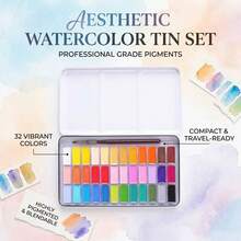 12/24/36 Colors Chinese Style Solid Watercolor Paint Set With Metal Box Packaging And Free Paintbrush, Dry Watercolor Paint Suitable For Art Painting - A - View 3