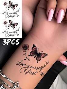 Temporary Tattoo Stickers Waterproof Reusable Body Art For Women, Pink Butterfly And Flower Design For Arm, Leg, Shoulder, Beach, Party, Everyday Style - Multicolor - View 9
