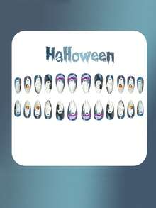 Halloween, 24pcs/Set Medium-Long Cat Eye Dark Night Cute Ghost Design Full Coverage Press-On Nails, Includes: 1pc Jelly Glue And 1pc Nail File, Suitable For Women And Girls Daily, Party And Other Occasions. - Multicolor - View 3