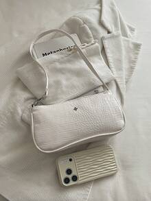 Bolso baguette de unicolor con relieve de cocodrilo para llevar bajo el brazo - Beis - Ver 9