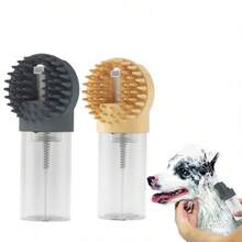 多功能矽膠寵物洗澡刷，內置液體分配器，自動泡沫噴霧理毛刷，適用長毛與短毛犬貓 - 灰色 - 查看 2
