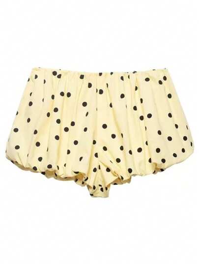 Y2K Polka Dot Elastische High Waist Bubble Shorts, lockere flauschige Ballon-Saum Casual Sommerurlaub Mini Shorts