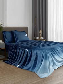 4-Piece Black Marble Pattern Bed Sheet Set, Includes 1 Fitted Sheet, 1 Flat Sheet And 2 Pillowcases, Mattress Protector Set (Pillow Inserts Not Included), Suitable For King/Queen/Full/Twin Sizes, Deep Pocket Fitted Sheet Up To 11.8 Inches - Navy Blue - View 5
