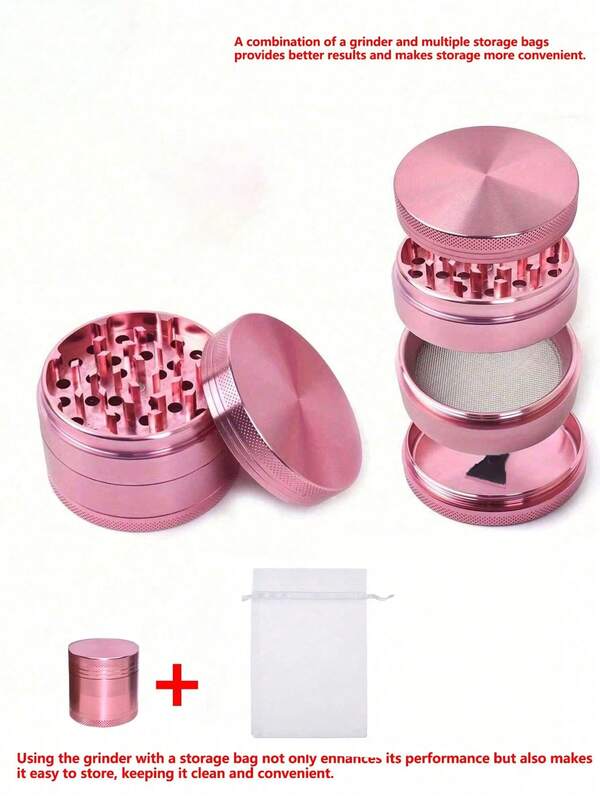 1pc Portable Metal Grinder, Cute Design, Comfortable Grip, Cute Aluminum Alloy Grinder, Manual Grinder With Pollen Sieve And Scraper, Travel Essential