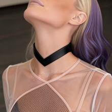 1pc Women's Black Velvet O-Ring Leather Collar Holiday Gift - Black - View 9